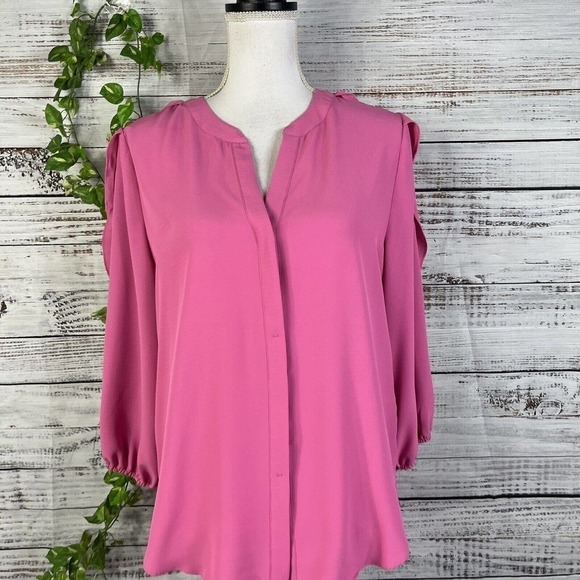 Gibson & Latimer Blouse Top size Small Rose PInk Mauve Lagenlook Wedding Modest - Picture 2 of 14
